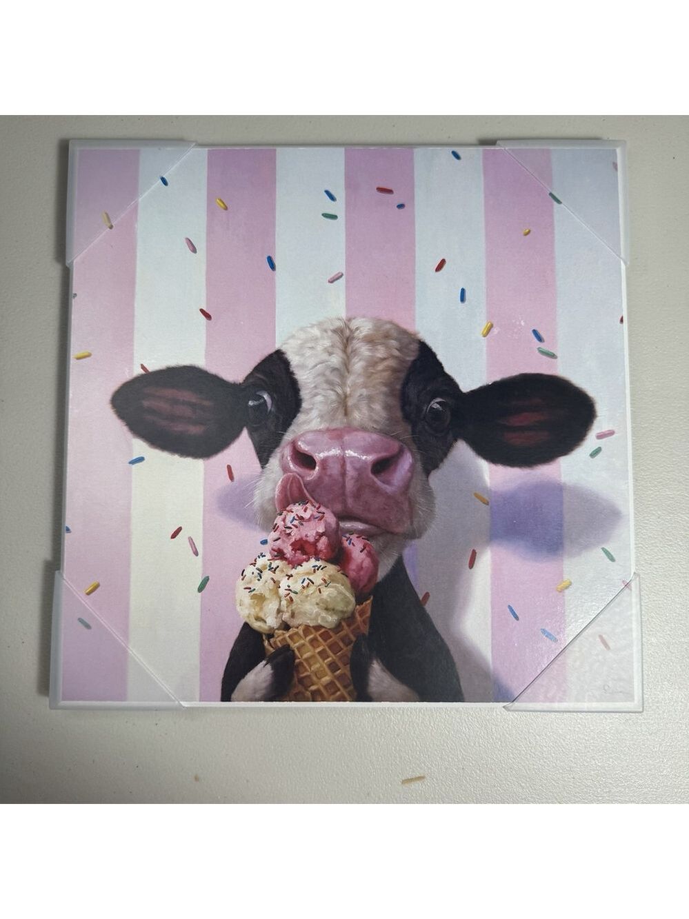Whimsical Cow Ice Cream Print Wall Art Farmhouse Kitchen Decor 12x12